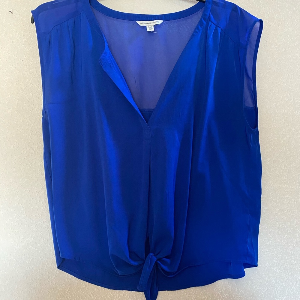 NWOT Blue American Eagle Front Tie Blouse - Picture 3 of 4